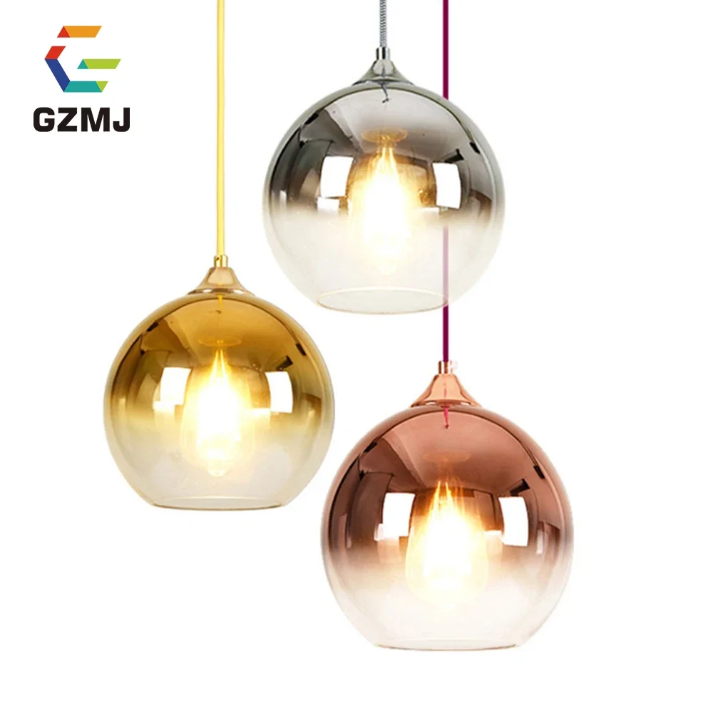 

GZMJ Gradient Color Gold Lamp Electroplating Gradient Round Glass Living Room Cafe BarLED Dining Room Lamp Restaurant Light