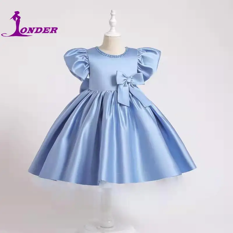 sonder-女の子のためのサテンフローラルドレス膝丈短い最初の聖体拝領ドレス蝶ネクタイプリンセスドレスカスタムメイド