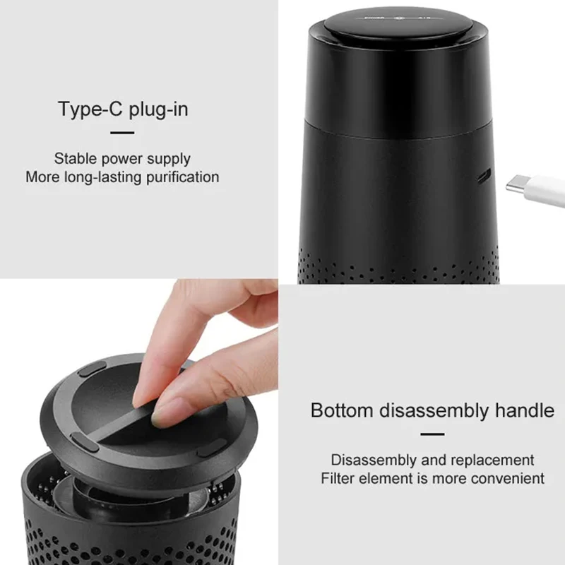 Xiaomi Car Air Purifier Colorful Light Touch Screen HEPA Filter Remove Smoke Odor Negative Ion Type-c Charge Vehicle Air Cleaner