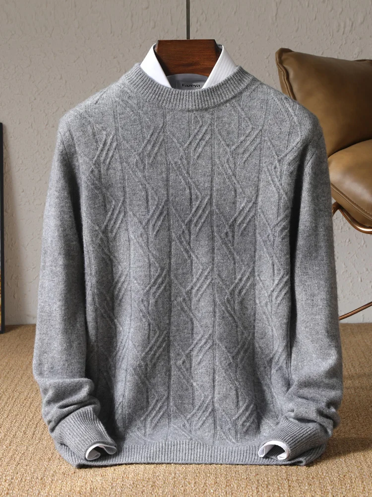 

Men's O-Collar Cashmere Sweater Winter Jacquard Knit Pullover Business Casual Thicken Tops Middle-Aged Loose Large Size Jacket