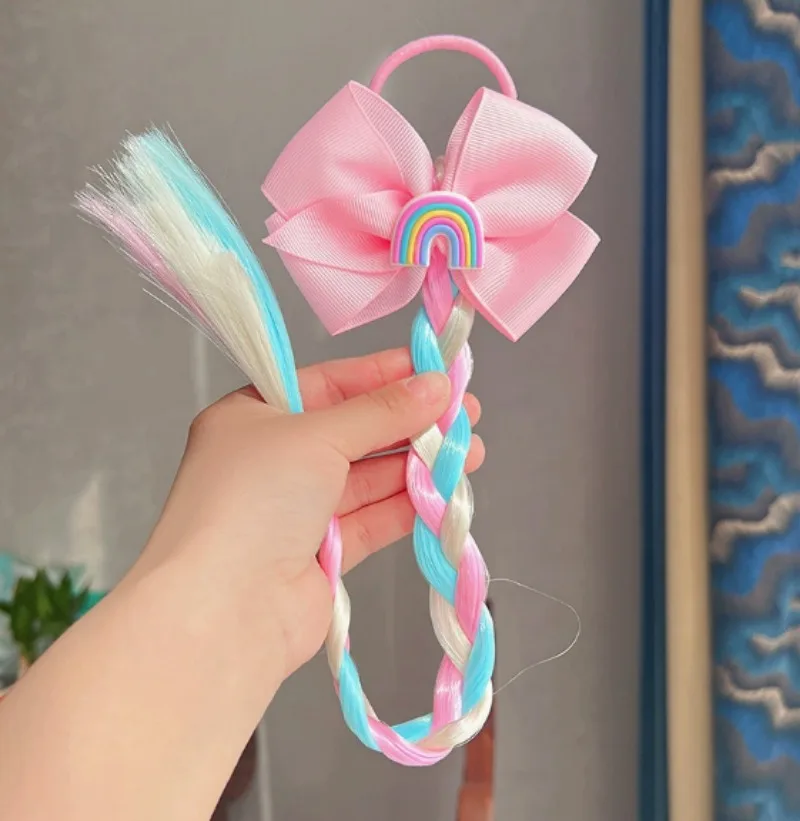 1Pc Unicorn Rainbow Hairpiece Cosplay Braided Wigs for Elsa Dress Up Set for Toddler Girls Party Wedding Birthday Princess Braid