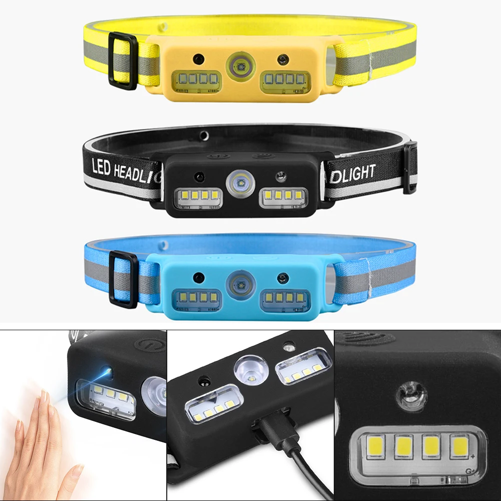 LED Sensor Headlamp With Rechargeable Torch Camping Fishing Head Lantern Waterproof Sensor Device Accessories