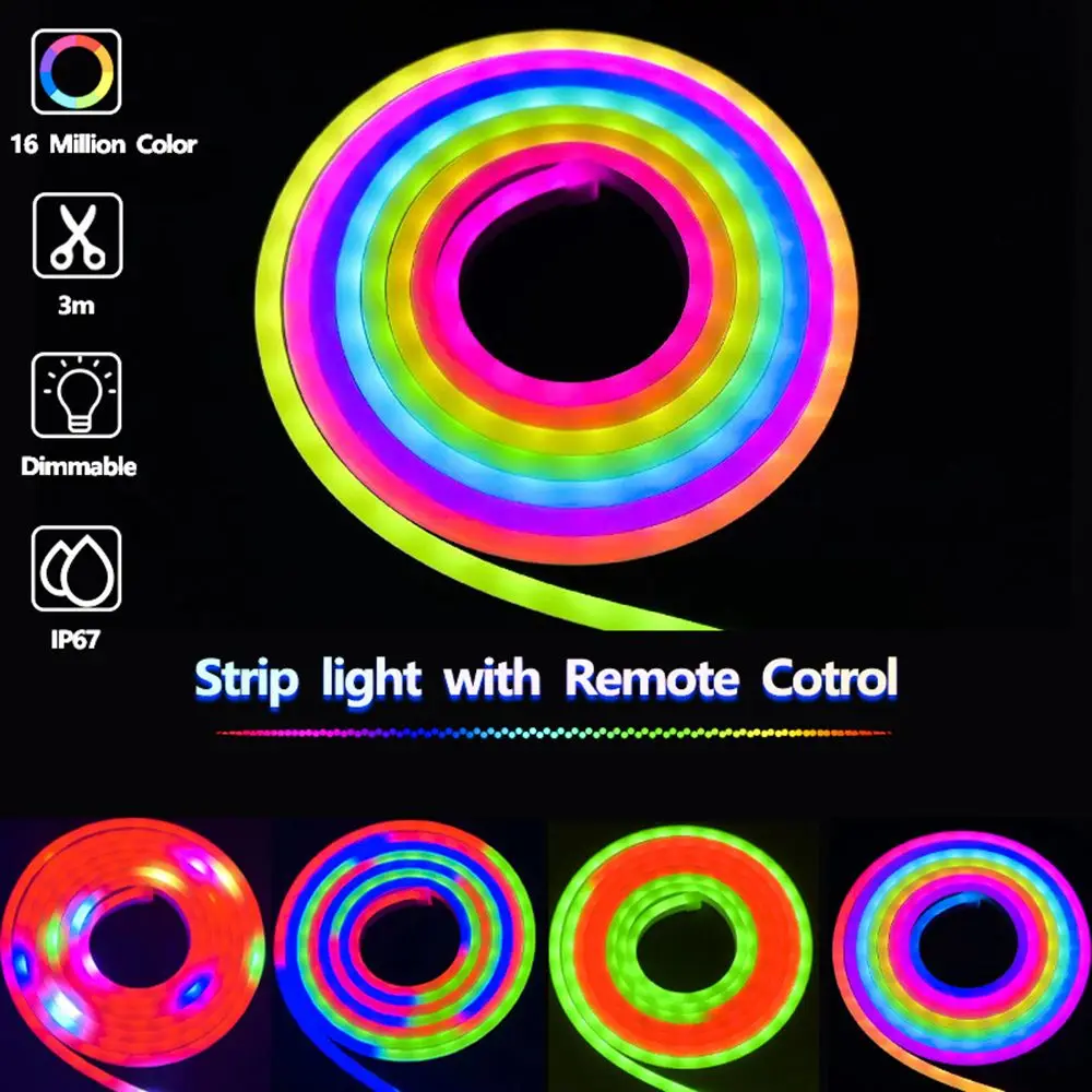 Tuya 스마트 와이파이 컬러 네온 LED 조명 스트립, 블루투스 음악 빛 유연한 실리콘 실행 물 램프 DIY 모양 방 장식