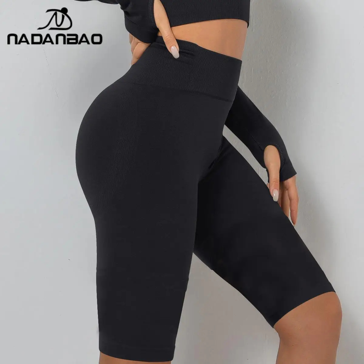 Nadanbao Frauen Leggings schwarz hohe Taille Push-up-Hose knielange elastische sportliche Trainings hose weibliche sexy Streetwear Bottom