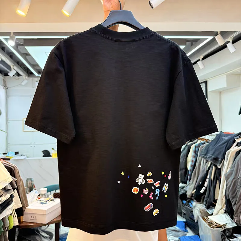 Cartoon Sticker Printing T Shirt Men Women High Quality Summer Style T-shirt Top Tees