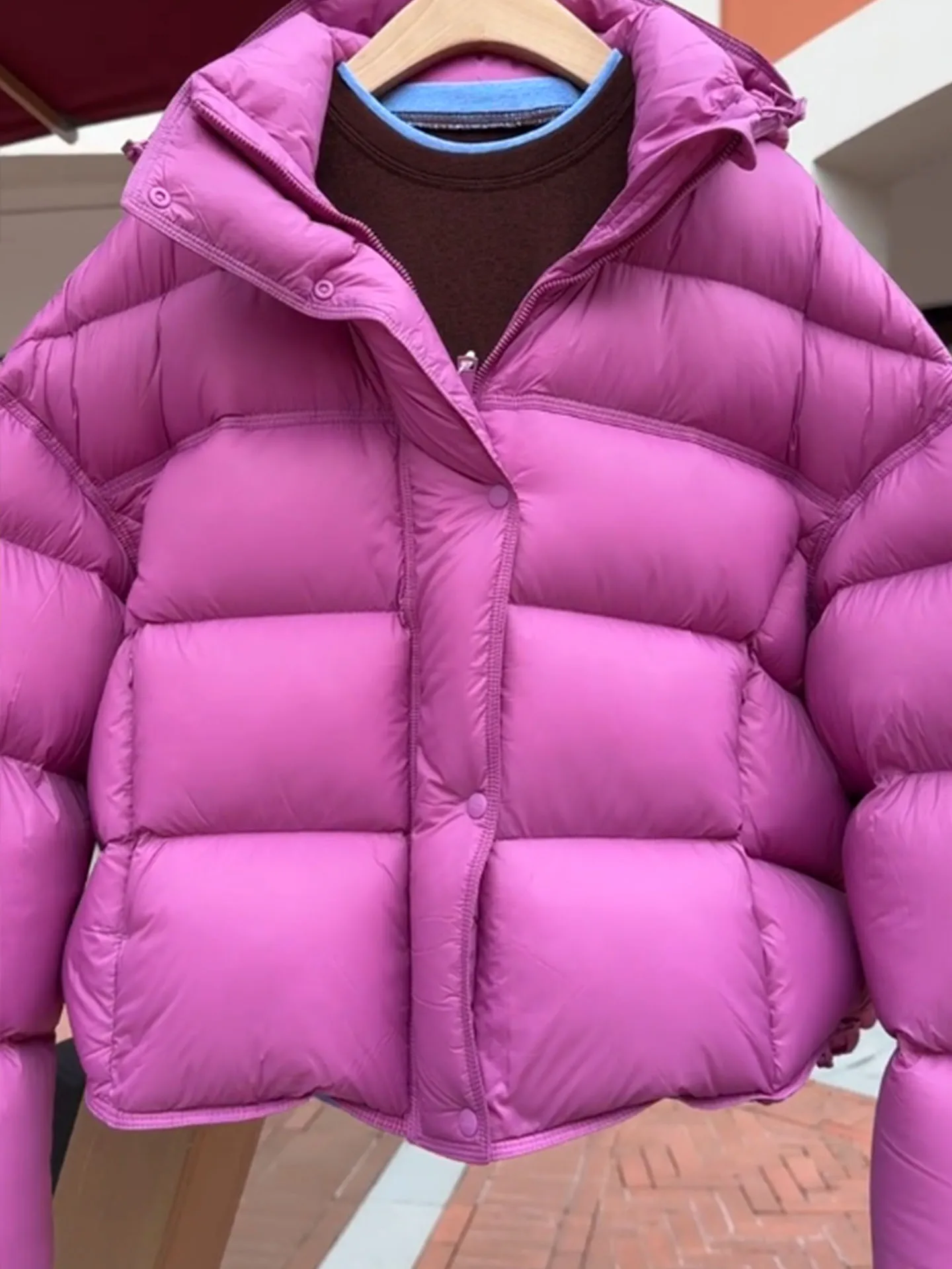 Sli ort Puffer Jaet Casaco feminino Frui roxo de inverno quente Ele Sle fibra de poliéster cintura alta com fecho de zíper