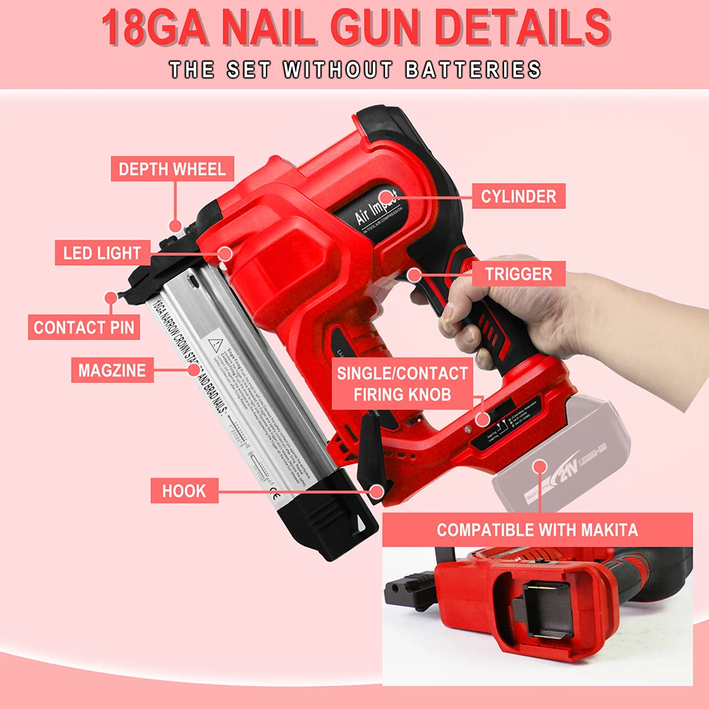 NailTask 20 فولت 18 مقياس مسدس مسامير لاسلكي 2 بوصة قوة براد آلة بائع المسامير مع مسامير الأظافر لتنجيد الخشب لتقوم بها بنفسك (بدون بطارية) #5