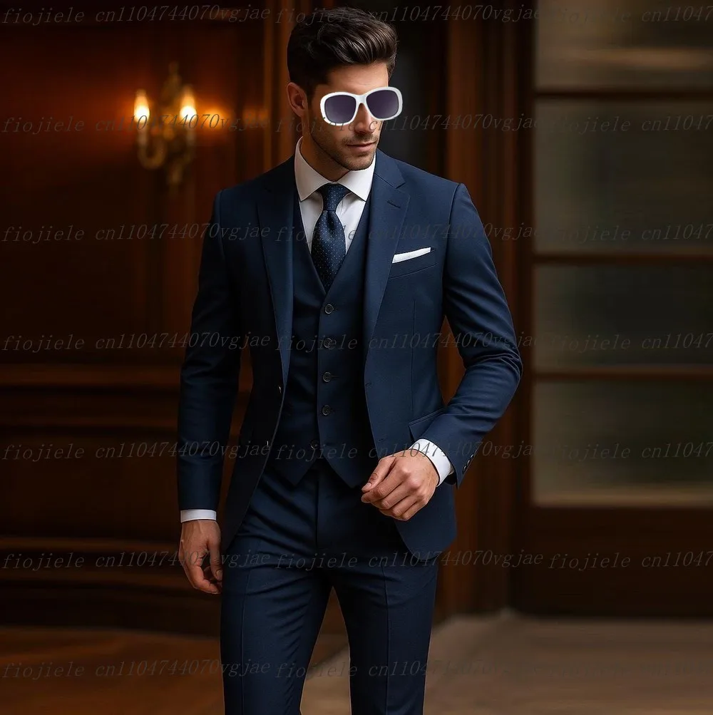 

Navy Blue Men Suit Formal Occasion Wedding Party Groom Groomsman Business Male Tuxedos Customized 3 Piece Set Jacket Vest Pants