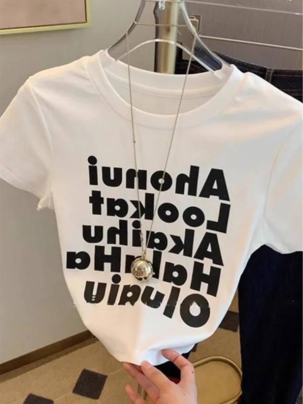 

Американская ретро-футболка Slim Fit с коротким рукавом, креативным текстовым принтом, износостойкая, из смесового хлопка, для повседневной носки, летняя новинка