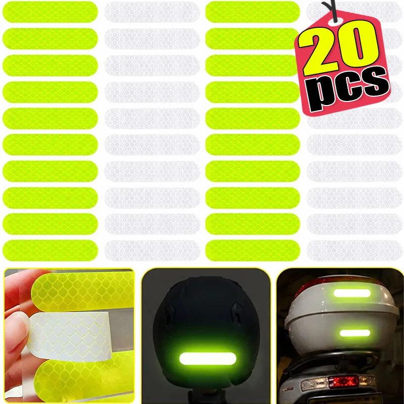 20 peças de Adesivos Refletivos Noturnos, Fita Refletora à Prova d'Água de Alta Visibilidade para Carro, Moto, Capacete e Bicicleta