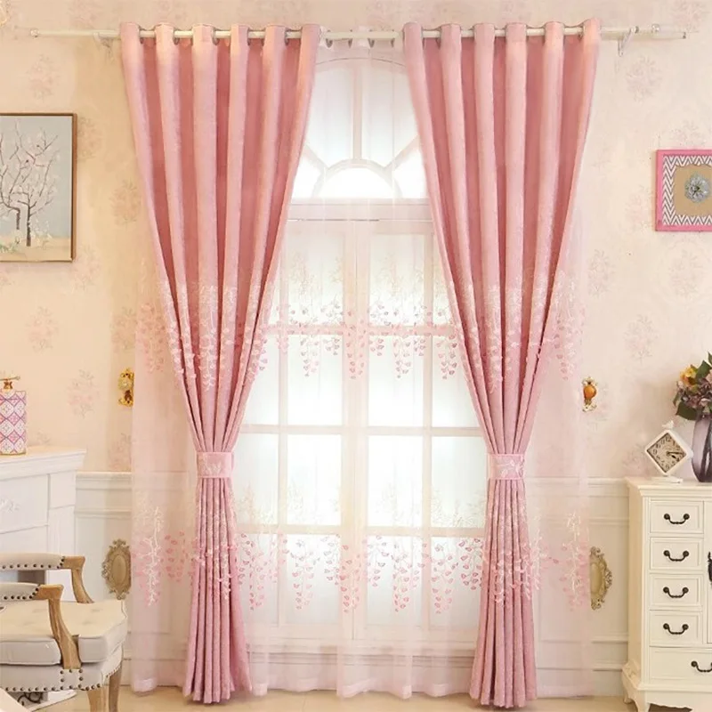 Princess Pink Bedroom Girl Room Sunshade  Curtain for Living Room Three-dimensional Embroidery Flower Decoration Wedding Room