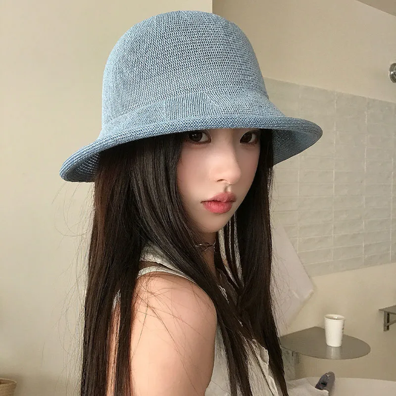 2026 Spring/summer Thin Breathable Fisherman's Hat Lightweight Knitted Curled Edge Sunshade Hat Outdoor Sunscreen Wearing Item