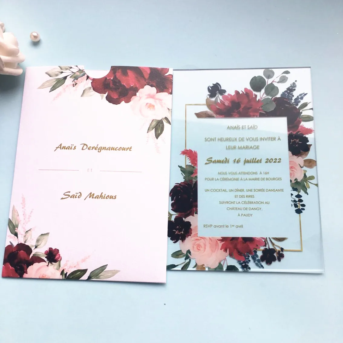 Cartes d'InPorter de Fleurs Rouges Découpées au Laser, Décoration de Mariage en Plexiglas, Invitations de Fiançailles avec Enveloppe