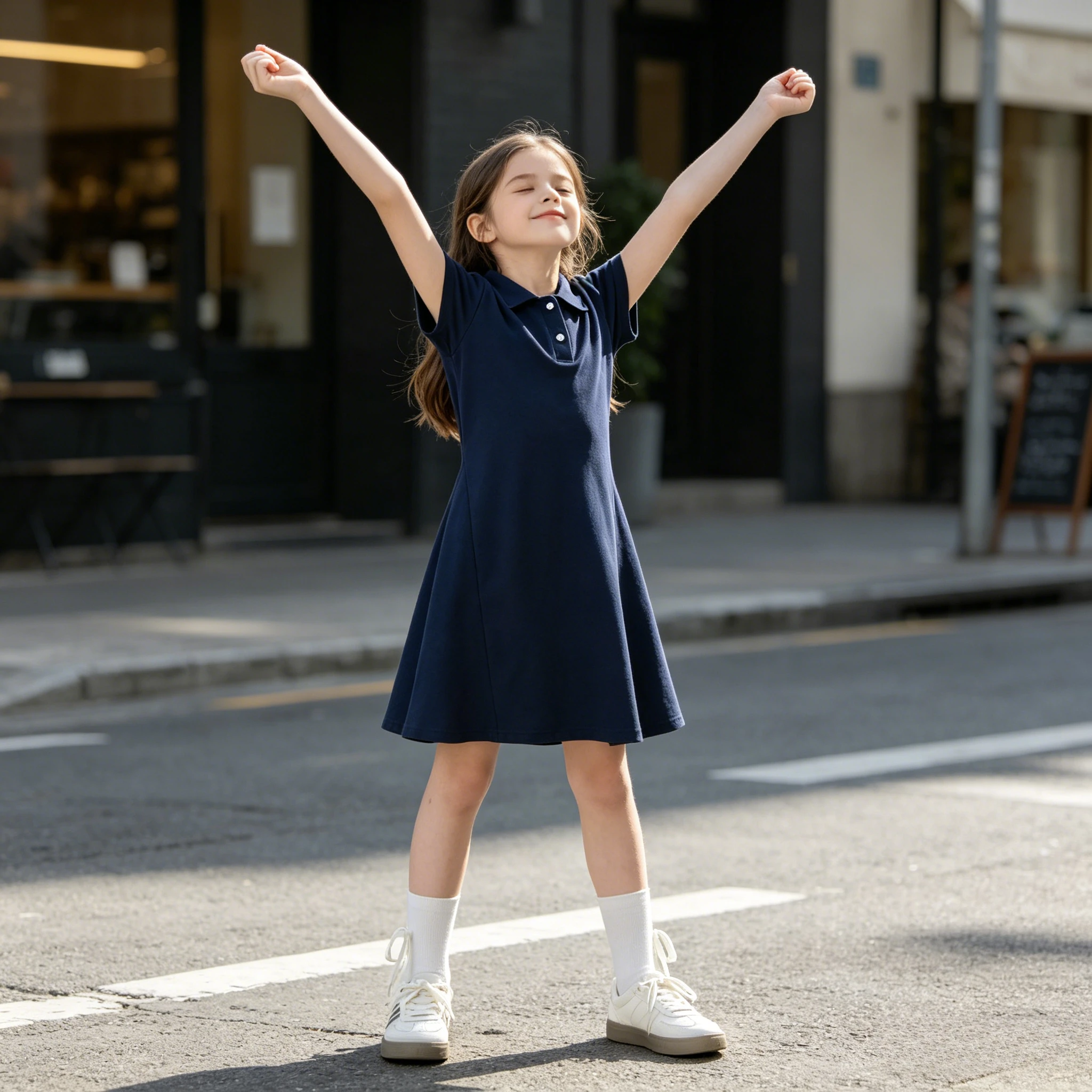 Teen Girls Navy Blue Short Sleeve Dress Simple Casual A-Line Dress Kids Summer Outfit for School Uniform Sports Day & Daily Wear