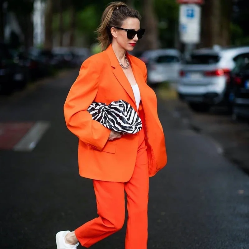 

Street Style Retro Fashionable Suit Jacket Pad Shoulder Loose Straight Neutral Outerwear Pure Color Long Sleeve Mid-Length