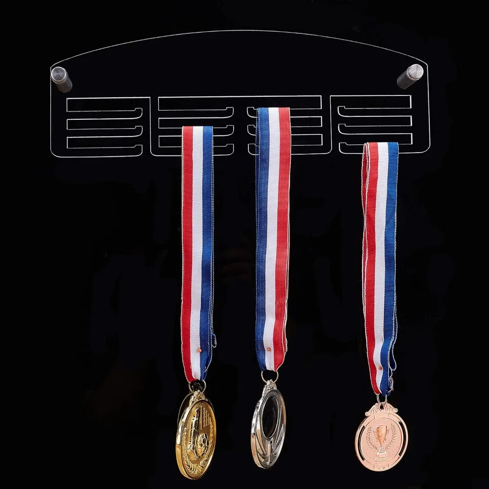 Suporte de medalha acrílica com 12 ganchos, cabide de exibição de medalhas transparentes de 12 tamanhos/30cm, rack de exibição de medalhas de montagem na parede, fácil de instalar