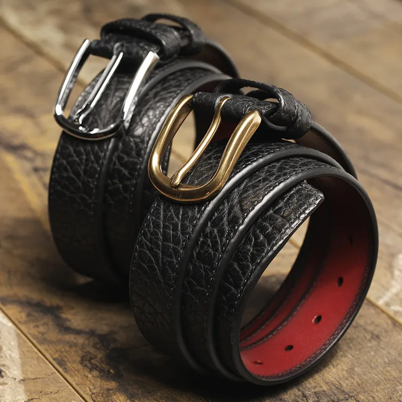 Vintage Textured Handmade Top Layer Leather Belt for Men Genuine Leather Pin Buckle Jeans Belt Casual Retro Waist Belt for Daily