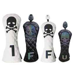 Golf Wood Cover Skull Gradient Golf Headcovers for Driver Fairway Hybrid PU Leather Protector Wood Covers with Number Tag