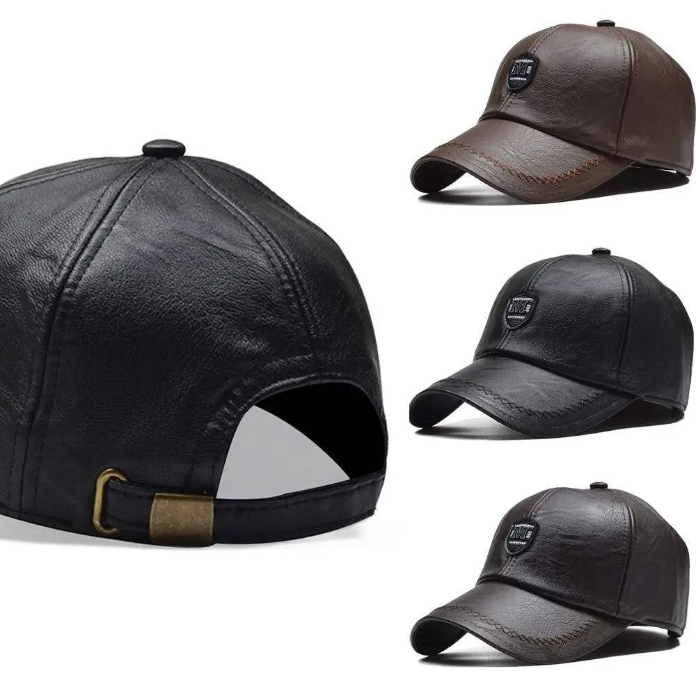 

Casual Outdoor Sports Leather Baseball Caps Autumn Winter Adjustable Thermal Hats Snapback Hats Men Women