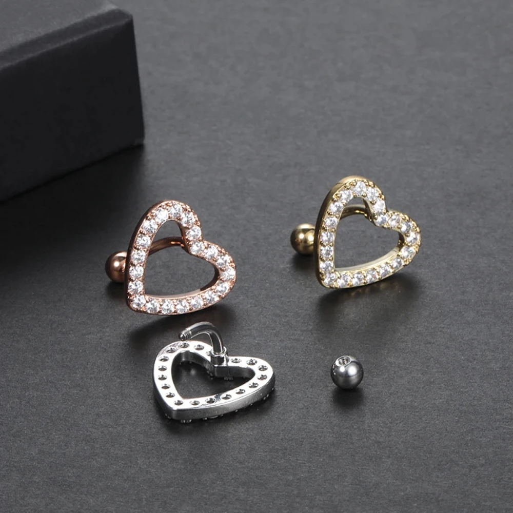 1 Stück Reverse Bar Herz Bauchnabelpiercing Nombril für Frauen Gold Rosa Kristall CZs Gebogene Bauchnabelpiercings Schmuck – Detail 10
