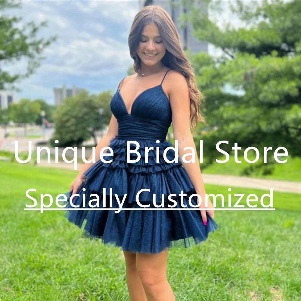 

Cocktail Dresses For Women 2023 Tulle V-Neck A-Line Backless Spaghetti Strap Ruffl Sleeveless Beautiful Homecoming
