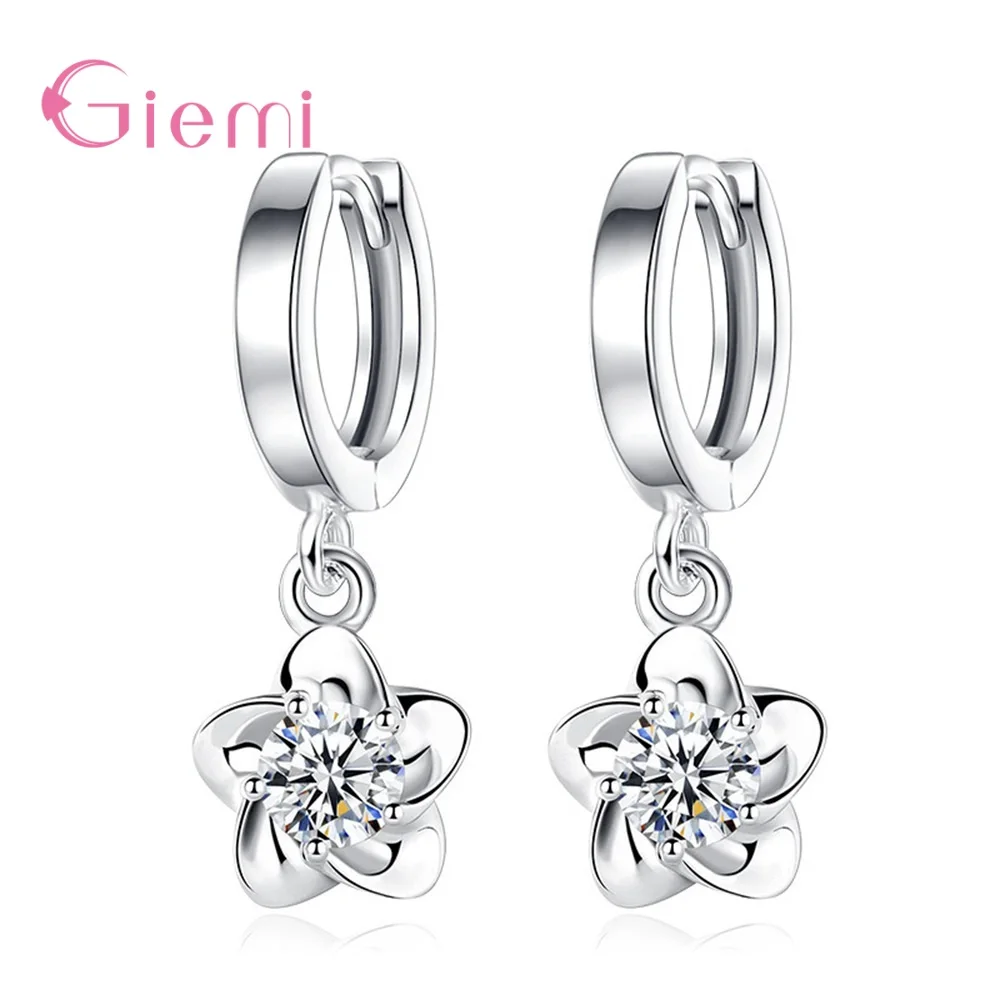 Fashion Simple 925 Sterling Silver Plum Blossom Pendant Necklace Earring for Women Girl Cubic Zircon Jewelry Sets Bijoux