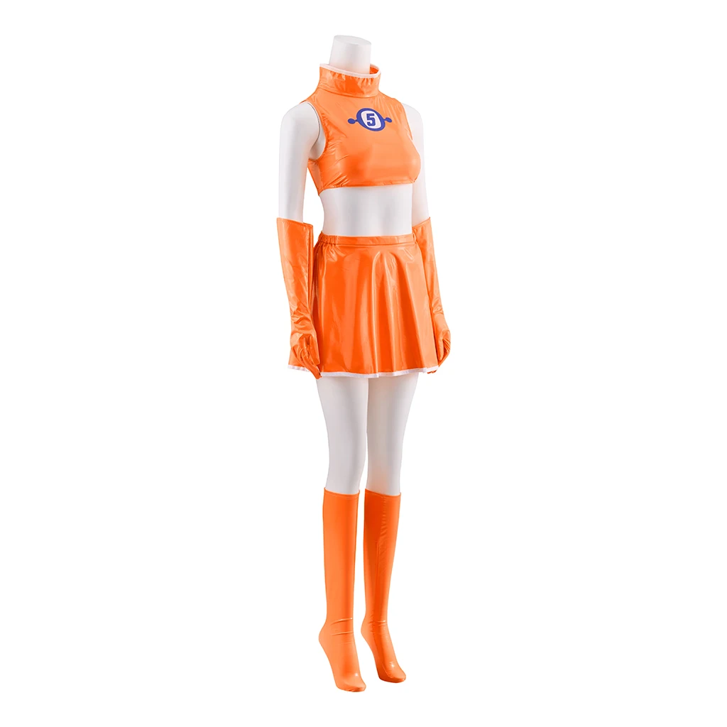 스페이스 채널 5 울랄라 코스프레 게임 의상 여성 섹시 오렌지 배꼽 탑 스커트 풀세트 할로윈 파티 뮤지컬 무대 의상
