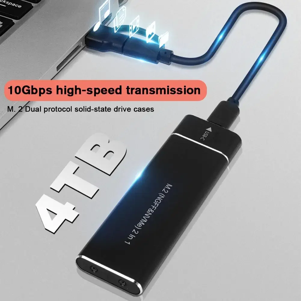 

Dual Protocol M2 SSD Case M.2 NVMe SATA SSD Enclosure Adapter 10Gbps USB 3.1 Type C External Enclosure Supports M And B&M Keys