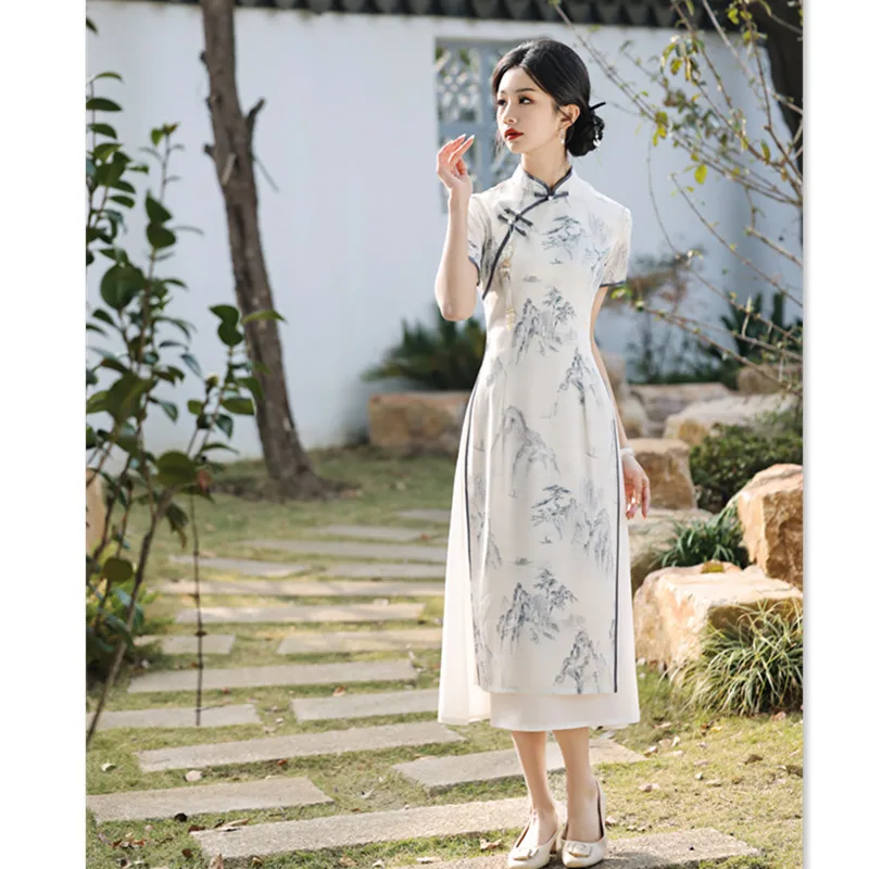 شنغهاي القديمة الرجعية العرقية نمط تحسين شيونغسام تشى باو تنورة الربيع والصيف فستان شاب جديد #4