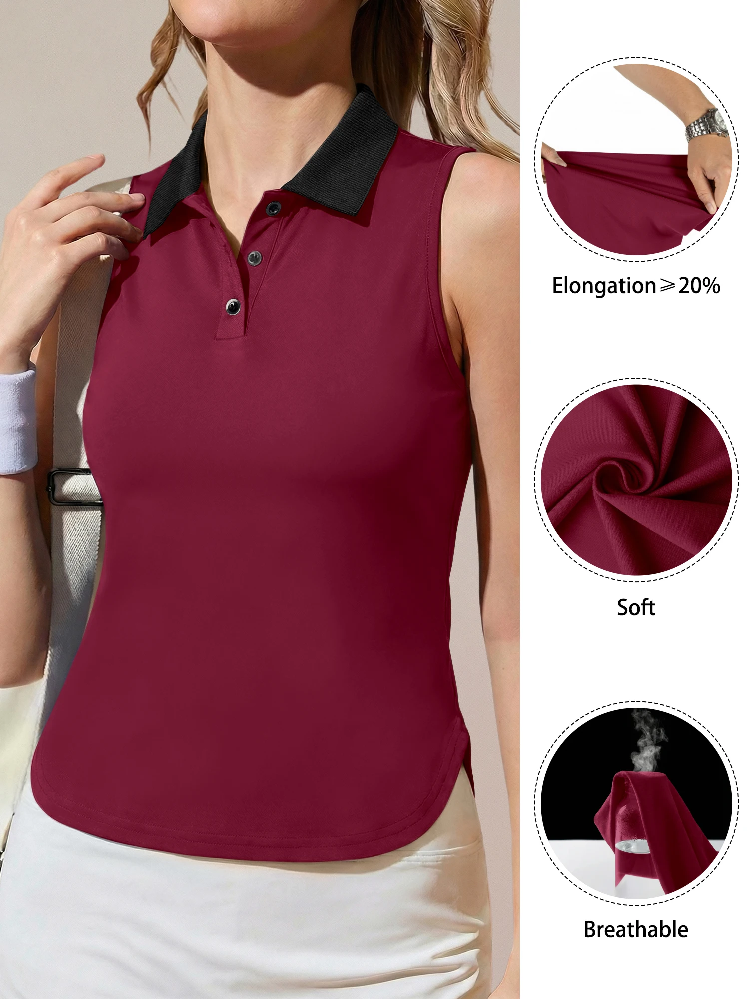 Office Siren Polo-Tanktop mit Kontrastbesatz für Damen, Preppy-Ästhetik, geknöpftes, geripptes Crop-Top, ärmellos, Basic