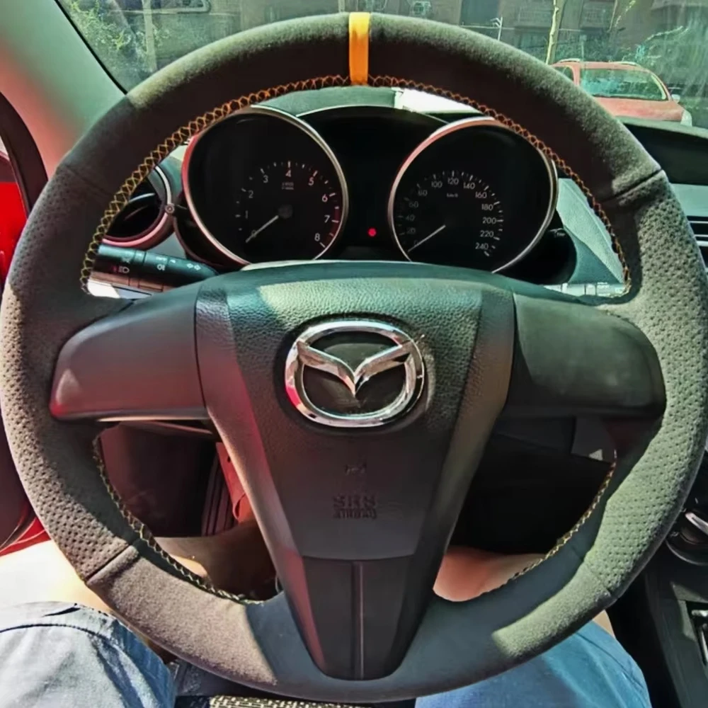 Customized Car Steering Wheel Braid Cover Hand Sewing Suede Leather For Old Mazda 3 Mazda 5 Mazda 6 2003-2015 Car Accessories