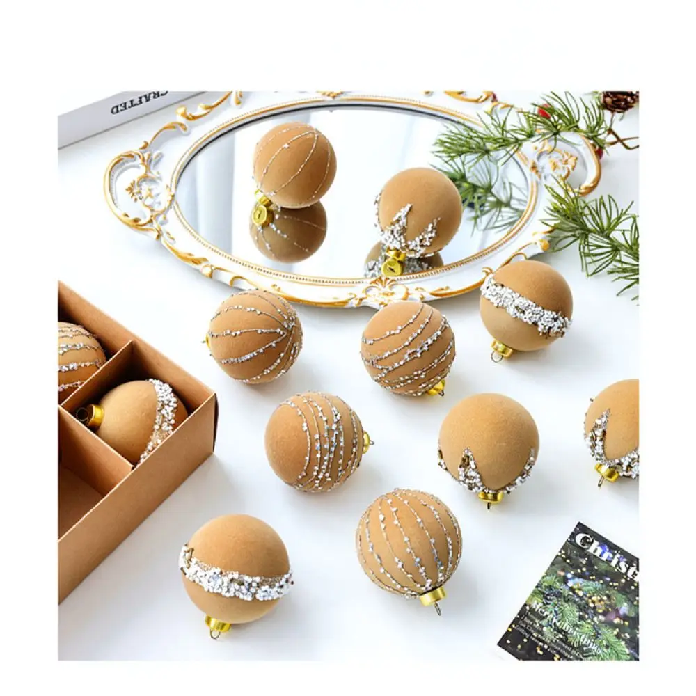 Elegant Flocked Christmas Tree Spheres Velvet Textured Hanging Pendants For Holiday Winter Seasonal Home Decoration