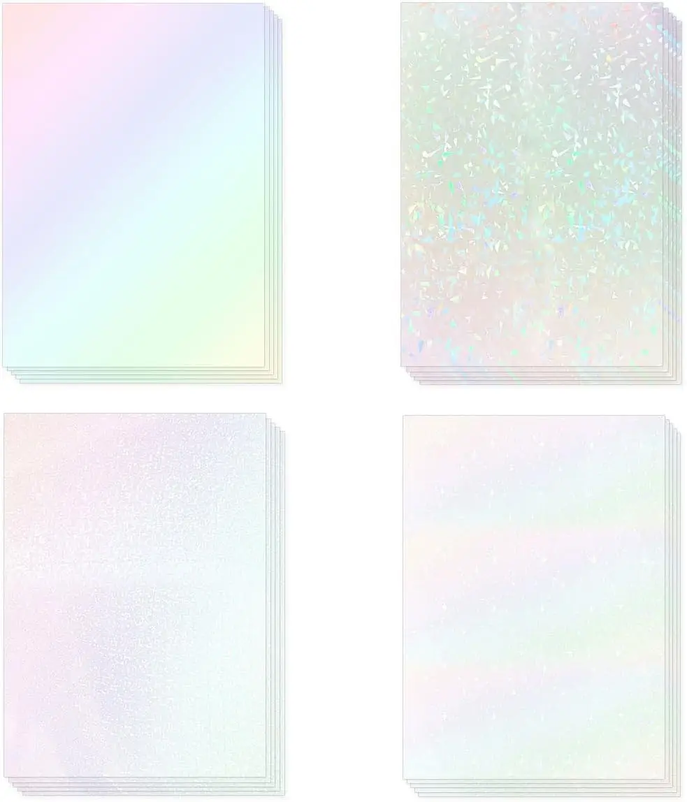 50 Sheets - 6 Style Holographic Sticker Paper - 2.9 x 4.1 Inch Overlay Cold Laminating Film Self Adhesive Vinyl Sheet