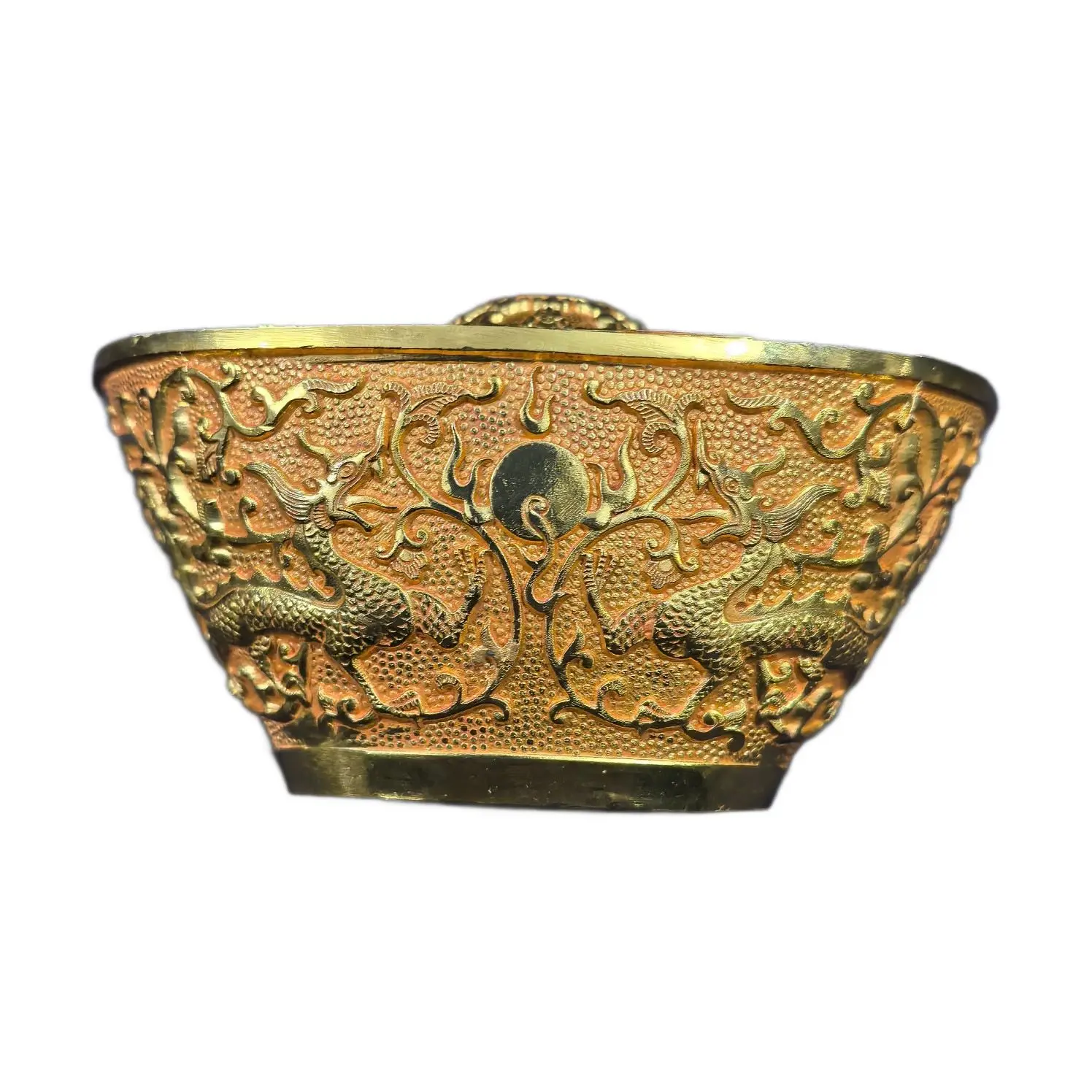 Antique ingot copper Liu gold ingot Qianlong Shuanglong play beads ingot collection ornament wholesale