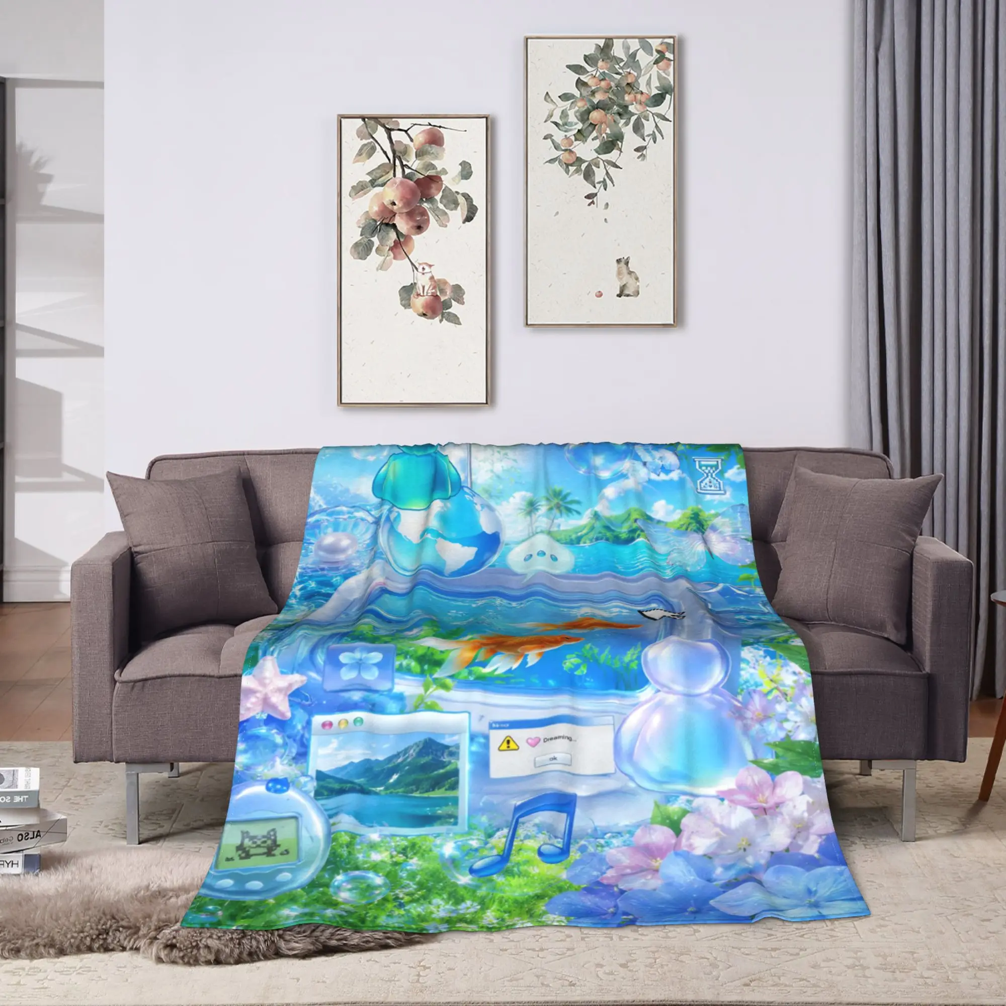 Frutiger Aero Soft Warm Blanket  Travel Plush Throw Blanket Novelty Outdoor Flannel Bedspread Sofa Bed Cover