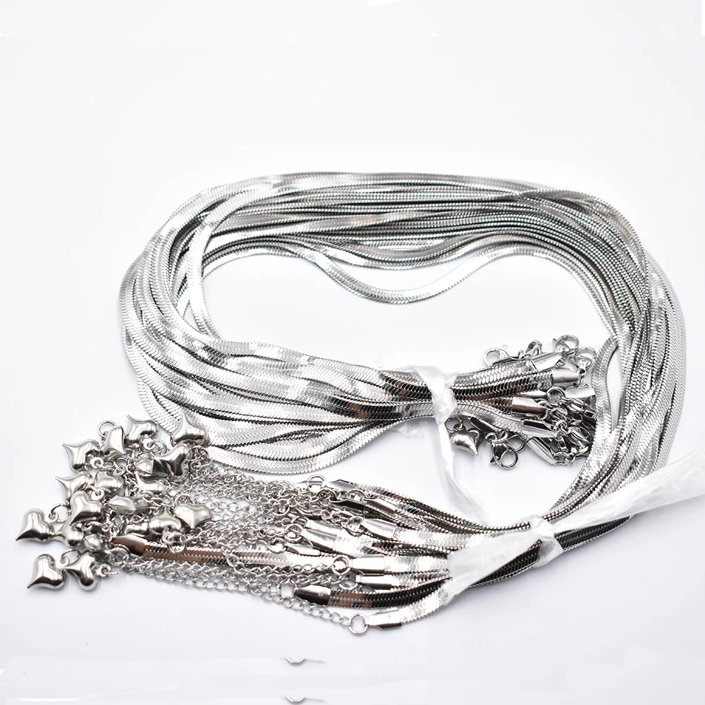 

Wholesale 3mm stainless steel Snake Chain Necklace Rope 40cm+5cm Chain Lobster Clasp DIY Jewelry Accessories 20 50pcs/lot