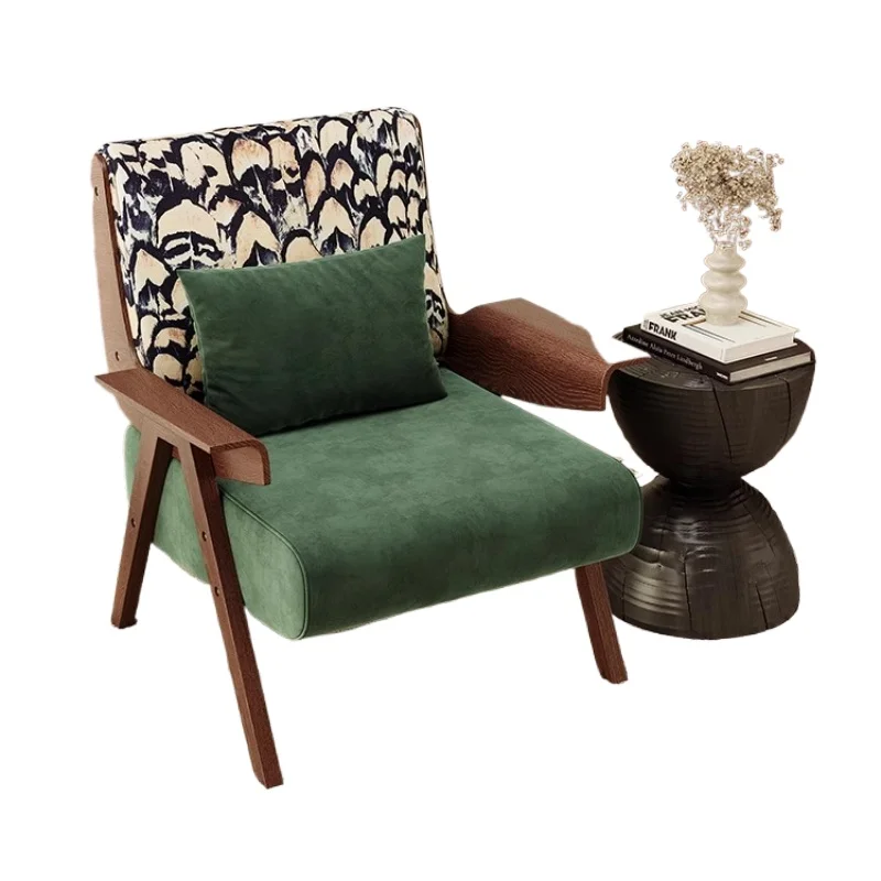 

Light French retro single sofa chair cafe antique designer balcony ash wood leisure reception single chair