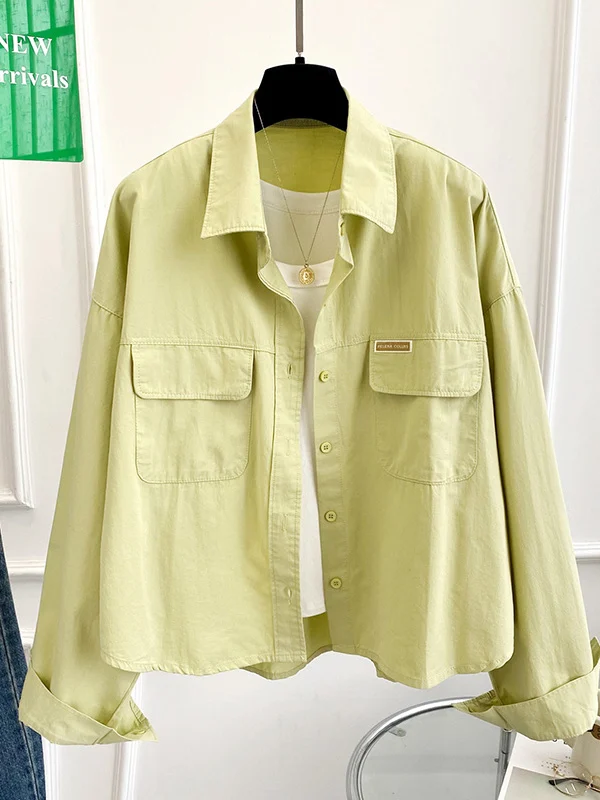 

Short Women's Shirt Long Sleeve Casual Pure Cotton Layering Design Spring Fashion Print Regular Length Stand Collar Top