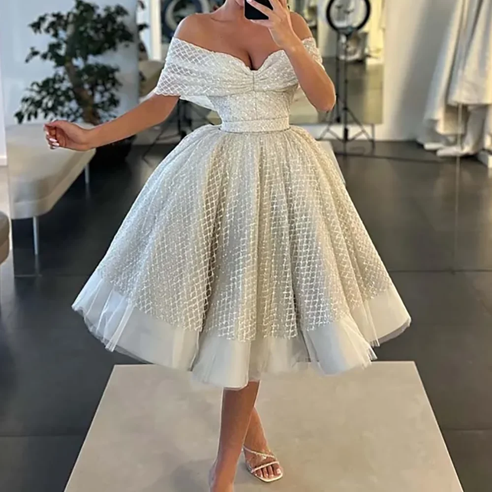 Modern Off Shoulder Knee-Length A-Line Formal Evening Dresses Party Prom Gowns Customized