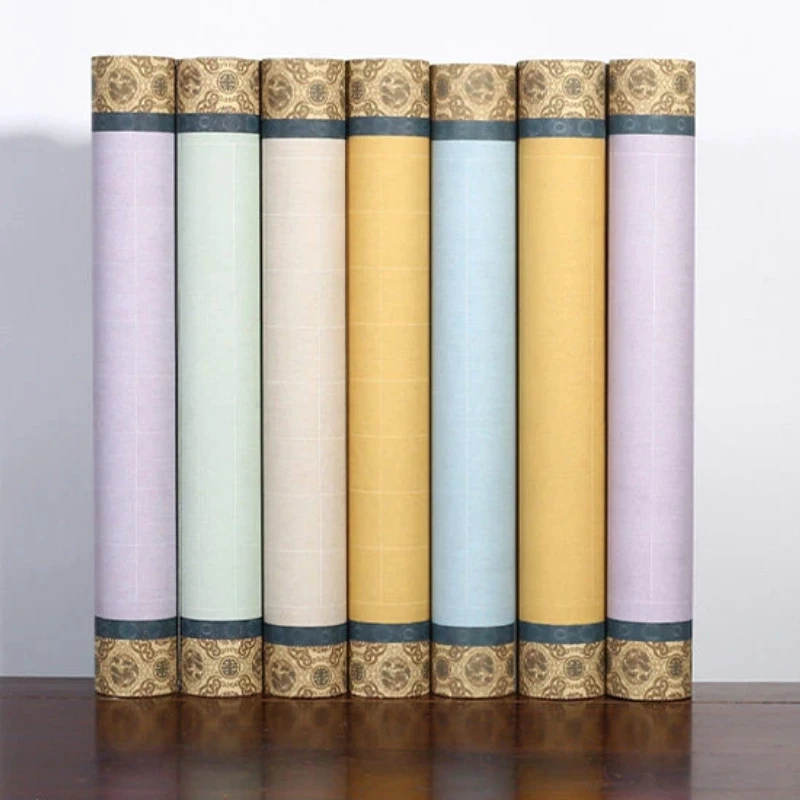 Thickened Seamless Micro Print Wax Dye Rice Paper Scroll Half Ripe Zhuangyuan Scroll Scripture Slender Gold Small Script Paper