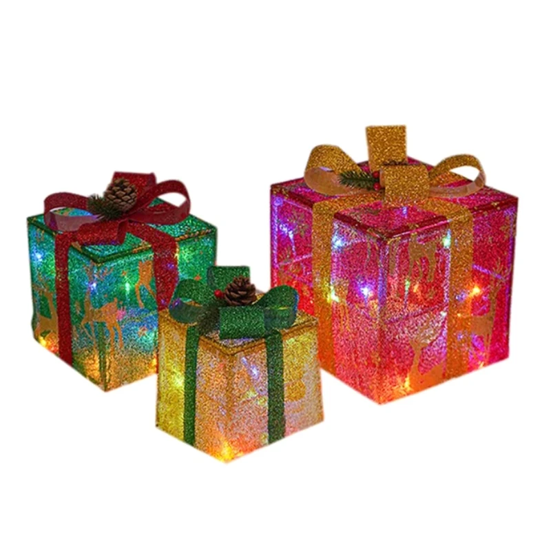 LED Christmas Lighting Boxes Battery Powered Glowing Gift Box For Christmas Outdoor Indoor Decoration Not Assembled A Durable