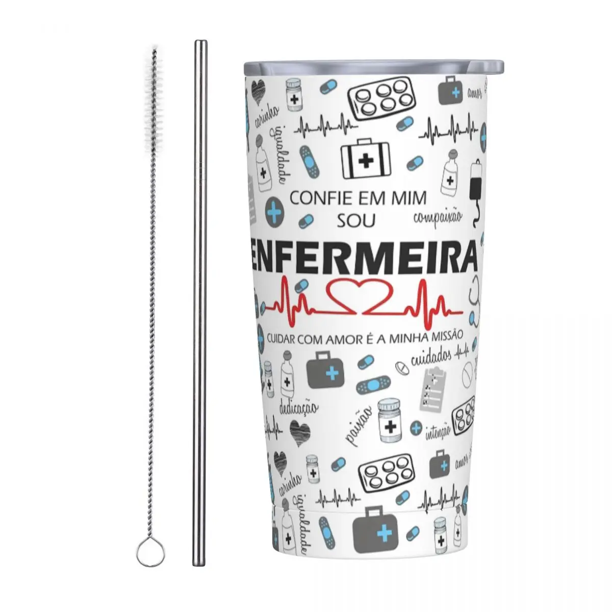 Enfermera En Apuros Stainless Steel Tumbler First Aid Coffee Mug With Straws and Lid Large Mugs Cup Hot Drinks Water Bottle