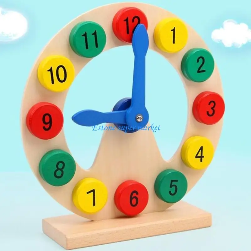 090B Children Wooden Calendar Clock Learning Tool With Movable Hands Numbers
