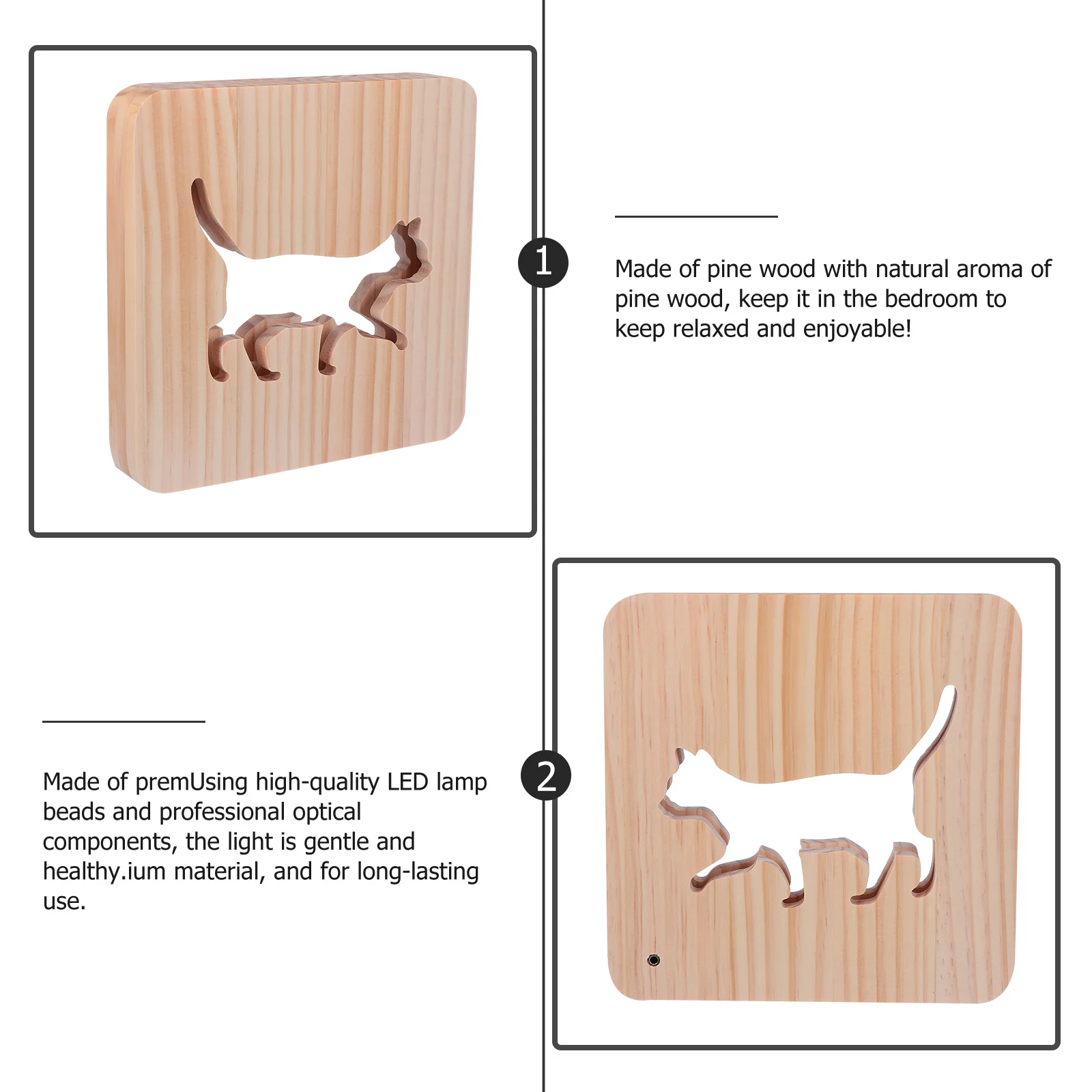 جوفاء هريرة ثلاثية الأبعاد ضوء الليل الخشبي الدافئة الأبيض LED غرفة نوم طاولة مكتبية مصباح صديقة للبيئة هدية أصدقاء الأسرة #1