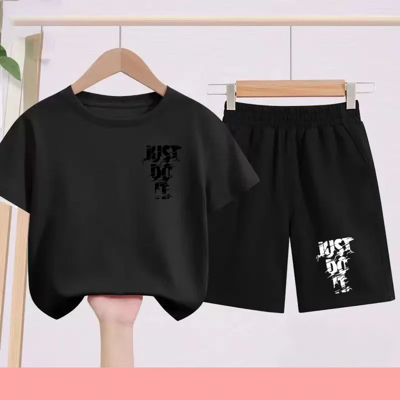 

2026 Summer Kids White T-shirt+Shorts Two-Piece Set Basketball Letter Idol Print Boys Girls Toddler3-12Yrs Sports Casual Clothes