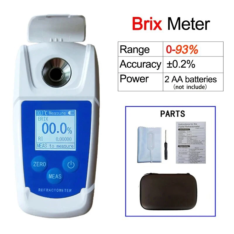 High Range 0-93% Brix tester with ATC,Digital Brix Refractometer,Brix Meter for Fruit, Honey, Maple Syrup,Sugary Drink,Juice