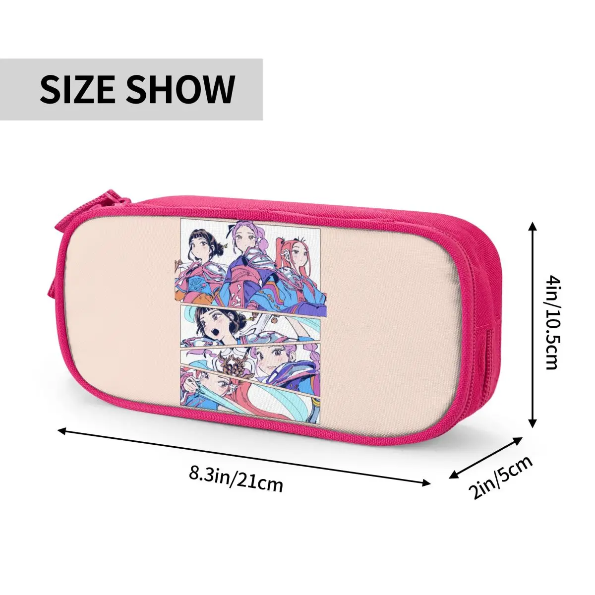빈티지 연필 케이스 KPop 악마 사냥꾼 연필 주머니 학교 연필 케이스 소년 소녀 더블 레이어 그래픽 학교 용품