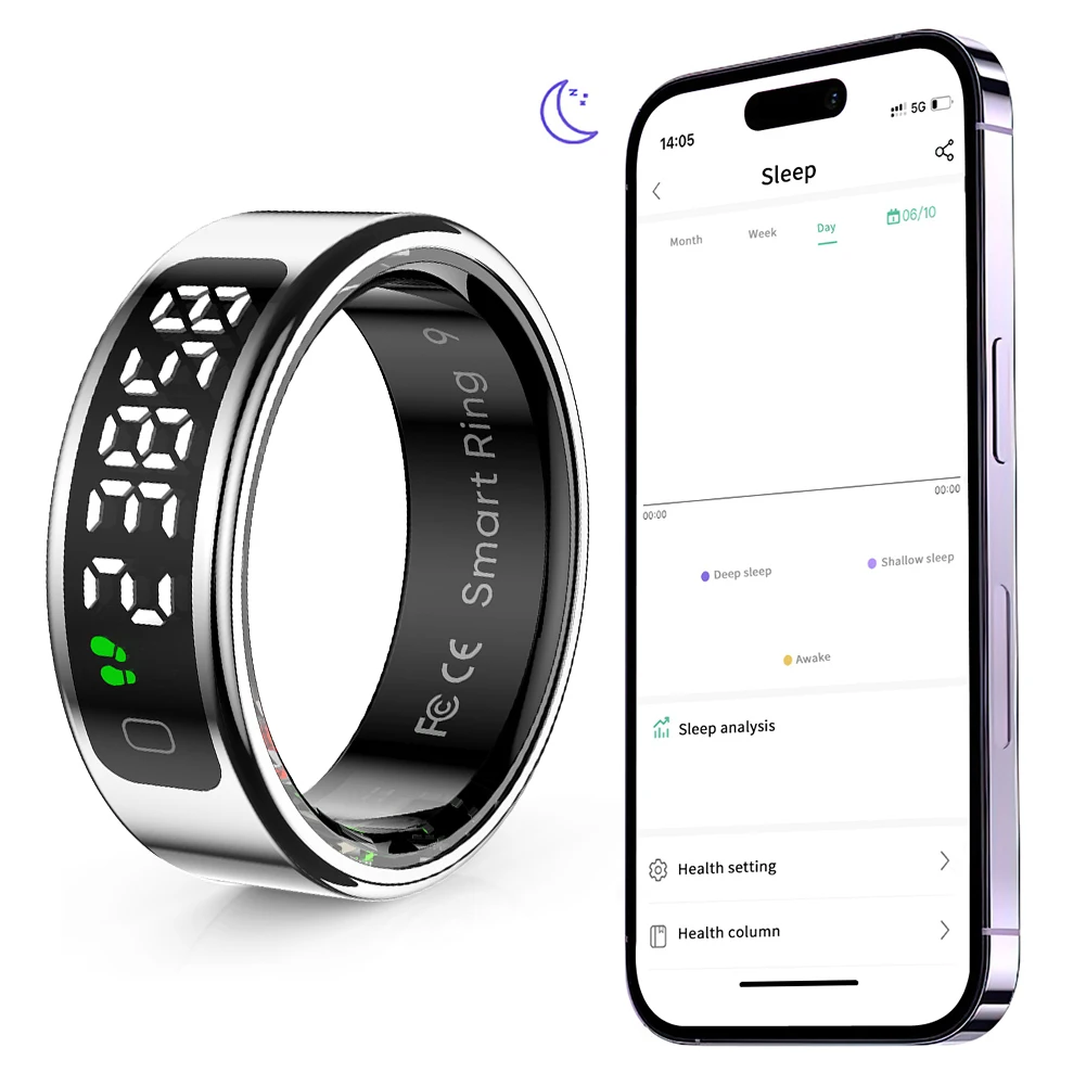 Anillo inteligente R11 con pantalla de visualización y anillo táctil para Monitor de ritmo cardíaco y oxígeno en sangre, cadena inteligente resistente al agua de 5 ATM para Android e iOS