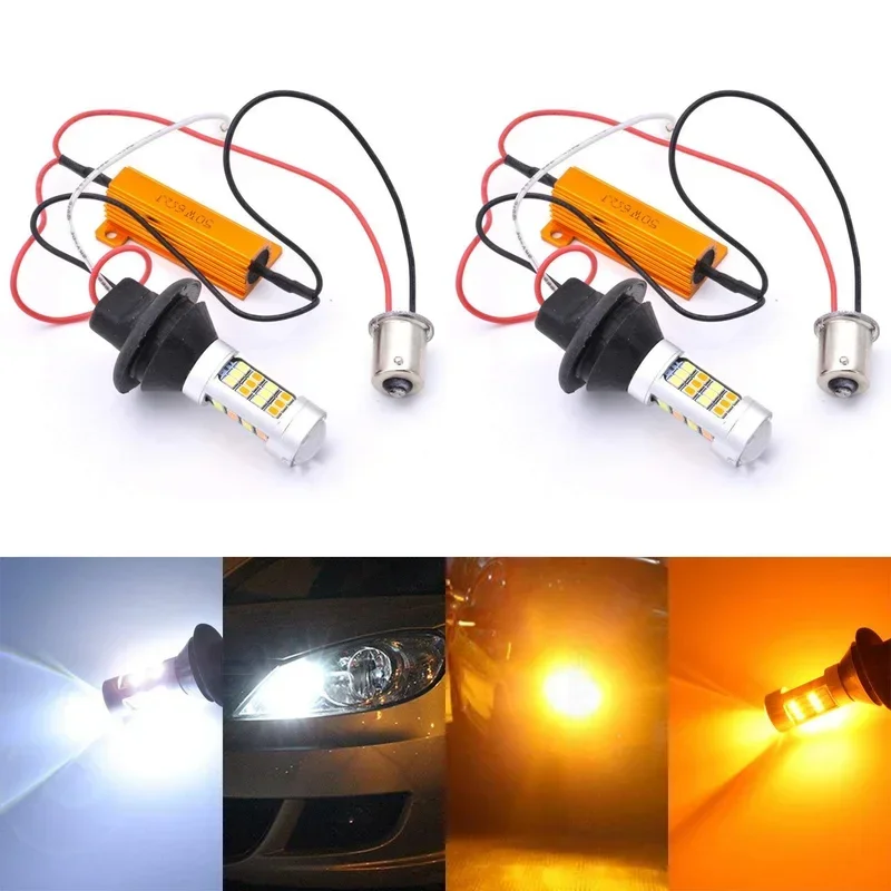 

1Set 1156 P21W BA15S PY21W BAU15S 3156 7440 W21W 3030 NO Error LED Canbus Car DRL Turn Signal Light 12V DC Switchback Dual Color