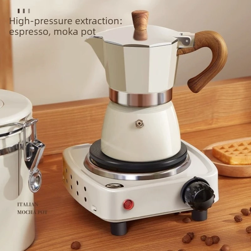 150ml/300ml Moka Pot Espresso Maker, Vintage Wooden Handle Stovetop Coffee Maker Classic Italian Kitchen Tools Cafe Barista Gift